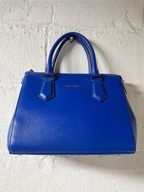 Gianni Conti Satchel Genuine Safiano Leather Handbag Cobalt Blue NWOT